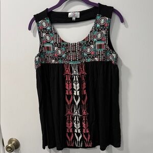 OSO Casuals Tank Top SMALL Black, Pink, Turquoise, and White Viscose (Rayon)